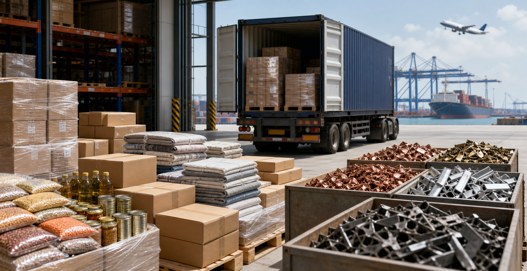 Coordinatez import export warehouse with trade products and organized logistics